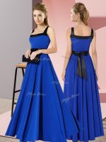 Chiffon Square Sleeveless Zipper Belt Court Dresses for Sweet 16 in Royal Blue
