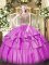 Hot Sale Lilac Scoop Lace Up Beading and Ruffled Layers Quinceanera Dress Sleeveless