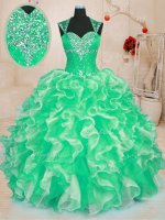 Green Sleeveless Beading and Ruffles Floor Length Sweet 16 Quinceanera Dress