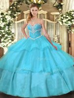 Sweetheart Sleeveless Lace Up Quinceanera Gown Aqua Blue Tulle