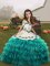 Organza Straps Sleeveless Lace Up Embroidery and Ruffled Layers Kids Pageant Dress in Teal