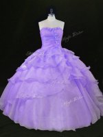 Lavender Organza Sleeveless Floor Length 15 Quinceanera Dress Beading and Ruffles