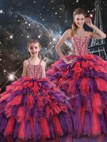 Customized Floor Length Lace Up Sweet 16 Dress Multi-color for Military Ball and Sweet 16 and Quinceanera with Beading and Ruffles and Ruffled Layers