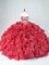Burgundy Lace Up 15 Quinceanera Dress Beading and Ruffles Sleeveless Floor Length