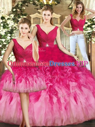 V-neck Sleeveless Lace Up 15 Quinceanera Dress Multi-color Tulle