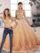 Charming Peach Sleeveless Lace Backless Quinceanera Dresses