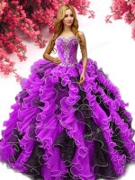 Multi-color Sweet 16 Dress Military Ball and Sweet 16 and Quinceanera with Beading and Ruffles Sweetheart Sleeveless Lace Up