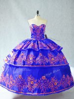 Blue Sweet 16 Dress Sweet 16 and Quinceanera with Embroidery and Ruffles Sweetheart Sleeveless Lace Up