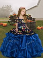 Amazing Blue Kids Formal Wear Party and Wedding Party with Embroidery and Ruffles Straps Sleeveless Lace Up(SKU PAG1285-7BIZ)