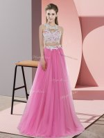 Dramatic Rose Pink Sleeveless Tulle Zipper Damas Dress for Wedding Party