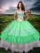 Edgy Green Sleeveless Beading and Embroidery and Ruffled Layers Floor Length Quince Ball Gowns