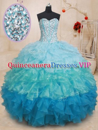 Glamorous Lace Up 15 Quinceanera Dress Multi-color for Military Ball and Sweet 16 and Quinceanera with Beading and Ruffles