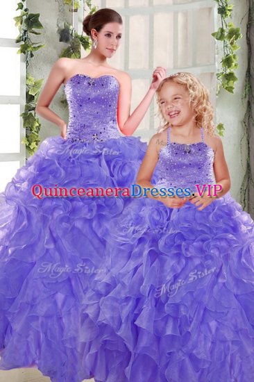 Delicate Lavender Lace Up Strapless Beading and Ruffles 15th Birthday Dress Organza Sleeveless - Click Image to Close