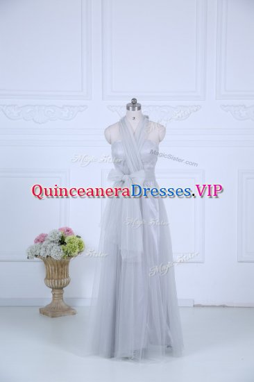 Amazing Grey Sleeveless Tulle Zipper Dama Dress for Wedding Party - Click Image to Close