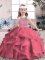 Cheap Red Ball Gowns Scoop Sleeveless Tulle Floor Length Lace Up Beading and Ruffles Little Girl Pageant Dress