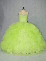 Glorious Floor Length Yellow Green Quinceanera Gown Sweetheart Sleeveless Lace Up