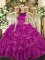 Fuchsia Ball Gowns Scoop Sleeveless Organza Floor Length Lace Up Ruffles Sweet 16 Quinceanera Dress