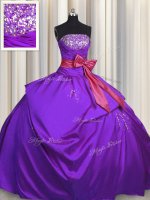 Latest Purple Ball Gowns Taffeta Strapless Sleeveless Beading and Bowknot Floor Length Lace Up Sweet 16 Dress(SKU PSSW0417-10BIZ)