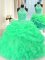 Delicate Three Piece Green Ball Gowns High-neck Sleeveless Organza Floor Length Lace Up Beading and Pick Ups Quinceanera Gown