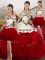 White And Red Ball Gowns Off The Shoulder Sleeveless Tulle Floor Length Lace Up Embroidery and Ruffles Quinceanera Dresses