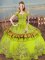 Gorgeous Olive Green Sleeveless Floor Length Embroidery Lace Up Sweet 16 Dress
