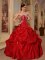 Orange City Iowa/IA Affordable Red Beading and Embroidery Decorate Bodice Quinceanera Dress Strapless Taffeta Ball Gown