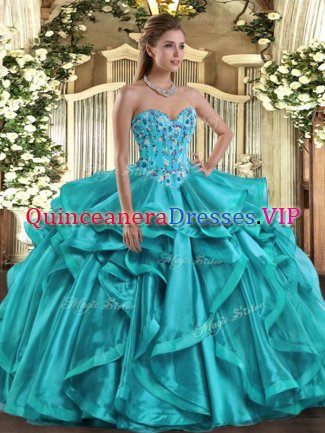 Unique Organza Sleeveless Floor Length Sweet 16 Dresses and Embroidery and Ruffles