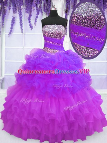 Sleeveless Beading and Ruffled Layers and Pick Ups Lace Up Quinceanera Dress - Click Image to Close