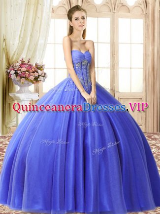 Exceptional Blue Sweetheart Neckline Beading Sweet 16 Quinceanera Dress Sleeveless Lace Up