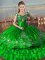 Clearance Green Sleeveless Embroidery and Ruffled Layers Floor Length Quinceanera Dresses
