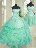 Custom Made Three Piece Sleeveless Beading and Ruffles Lace Up 15 Quinceanera Dress