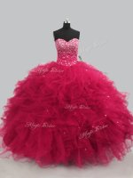 New Arrival Floor Length Hot Pink Sweet 16 Quinceanera Dress Tulle Sleeveless Beading and Ruffles(SKU PSSW0912-1BIZ)