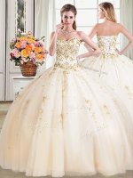Sweetheart Sleeveless Sweet 16 Dresses Floor Length Beading Champagne Tulle