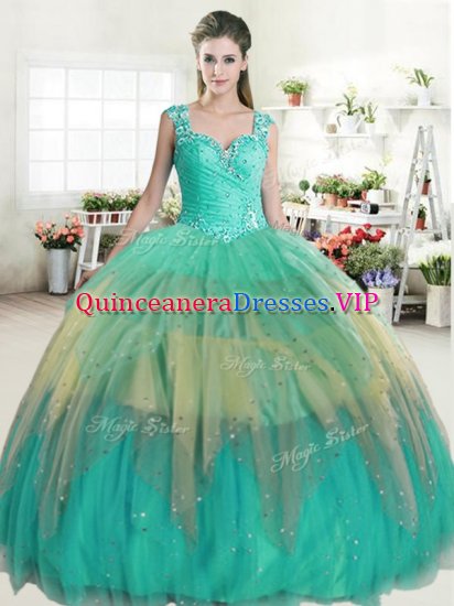 New Arrival Straps Sleeveless Tulle Floor Length Zipper Sweet 16 Dress in Multi-color with Ruffled Layers - Click Image to Close