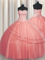 Visible Boning Puffy Skirt Sleeveless Beading Lace Up Quinceanera Dresses