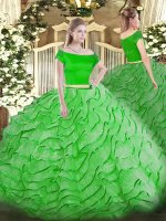 Sweet 16 Quinceanera Dress Military Ball and Sweet 16 and Quinceanera with Ruffles Off The Shoulder Short Sleeves Brush Train Zipper