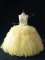 Gold Tulle Lace Up Sweetheart Sleeveless Floor Length Quinceanera Dresses Ruffles