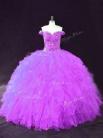 Purple Quinceanera Dress Sweet 16 and Quinceanera with Beading and Ruffles Off The Shoulder Sleeveless Lace Up