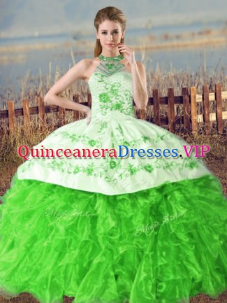 Sleeveless Court Train Embroidery and Ruffles Lace Up Sweet 16 Quinceanera Dress