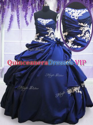 Royal Blue Quinceanera Gown Military Ball and Sweet 16 and Quinceanera with Beading and Lace and Pick Ups Strapless Sleeveless Lace Up