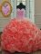 Watermelon Red Ball Gowns Sweetheart Sleeveless Organza Sweep Train Lace Up Beading and Pick Ups Sweet 16 Dresses