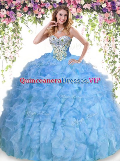 Admirable Sweetheart Sleeveless Lace Up Sweet 16 Dresses Baby Blue Organza - Click Image to Close