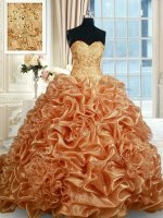 Lace Up Quinceanera Dresses Champagne for Military Ball and Sweet 16 and Quinceanera with Beading and Ruffles and Pick Ups Brush Train