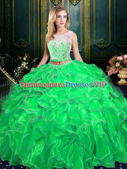 Fitting Scoop Organza Sleeveless Floor Length 15th Birthday Dress and Lace and Ruffles - Click Image to Close