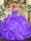 Smart Lavender Organza Lace Up Quinceanera Dresses Sleeveless Floor Length Beading and Ruffles