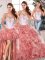 Chic Three Pieces Sweet 16 Quinceanera Dress Watermelon Red Scoop Organza Sleeveless Floor Length Clasp Handle