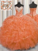 Orange Red Ball Gowns Sweetheart Sleeveless Organza Floor Length Lace Up Beading and Ruffles Quinceanera Dresses(SKU PSSW0392-1BIZ)