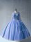 Modest Blue Tulle Lace Up Ball Gown Prom Dress Long Sleeves Floor Length Beading