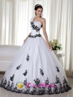 Thaxted East Anglia One Shoulder White Embroidery Decorate Floor-length Taffeta and Organza For Quinceanera Dress