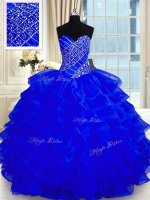 Royal Blue Sweetheart Lace Up Beading and Ruffled Layers Sweet 16 Dresses Sleeveless
